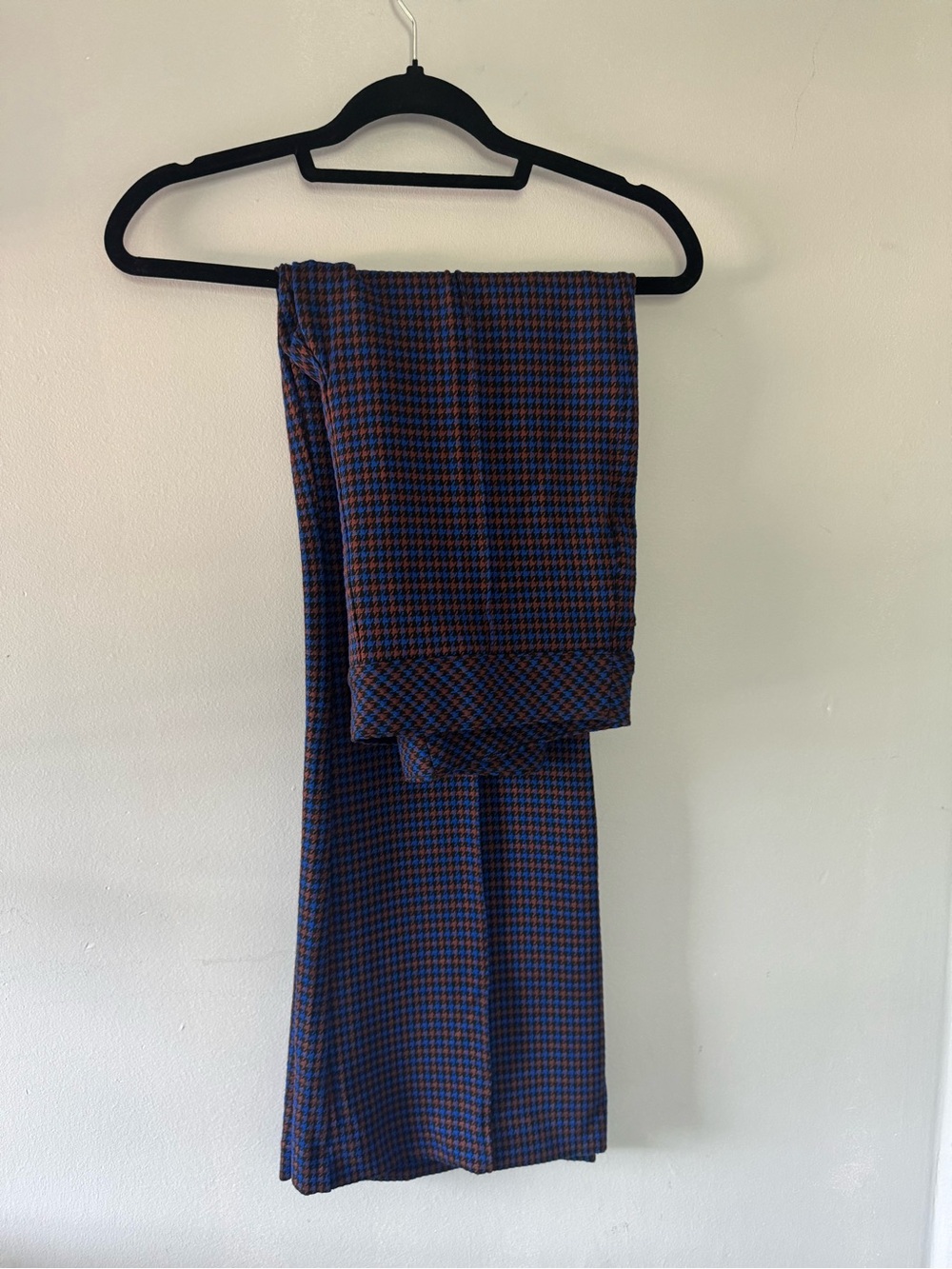 SPANX Blue Brown Houndstooth Pull-On Flare Pants Trousers Size Large